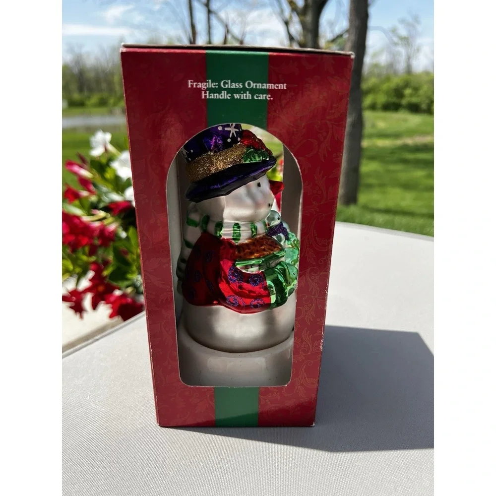 Vintage Christmas Ornament Glass Hand Crafted Classic‎ Snowman Feeding The Birds